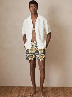 Reiss Trinity | Ché Sunset-Print Swim Shorts Olive Green Sale