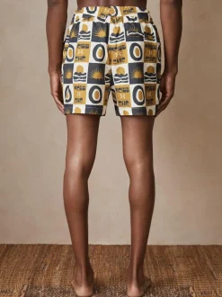 Reiss Trinity | Ché Sunset-Print Swim Shorts Olive Green Sale