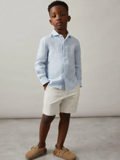 Reiss Ruban 3-9 yrs Linen Cutaway Collar Shirt Pale Blue Discount