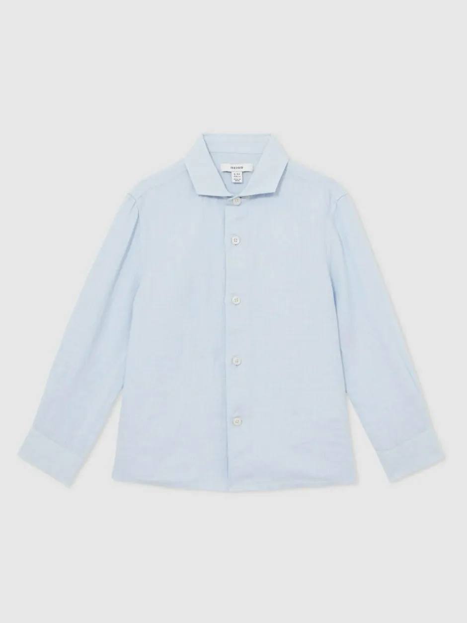 Reiss Ruban 3-9 yrs Linen Cutaway Collar Shirt Pale Blue Discount