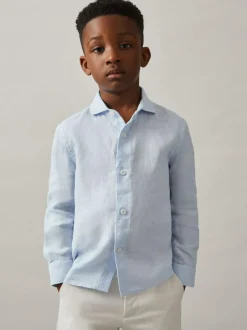 Reiss Ruban 3-9 yrs Linen Cutaway Collar Shirt Pale Blue Discount
