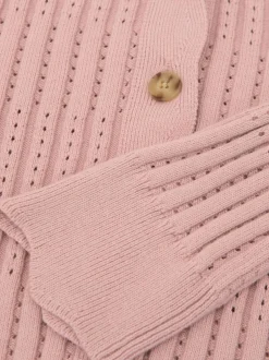 Reiss Seren 9-13 yrs Rib-Knit Pointelle Cardigan Pink Best