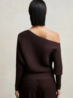 Reiss Lorna Asymmetric Draped Knitted Jumper Plum Outlet