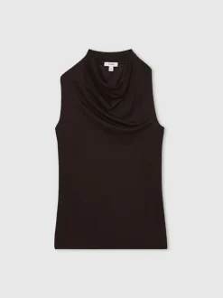 Reiss Darla Cotton-Blend Cowl-Neck Sleeveless Top Plum Purple