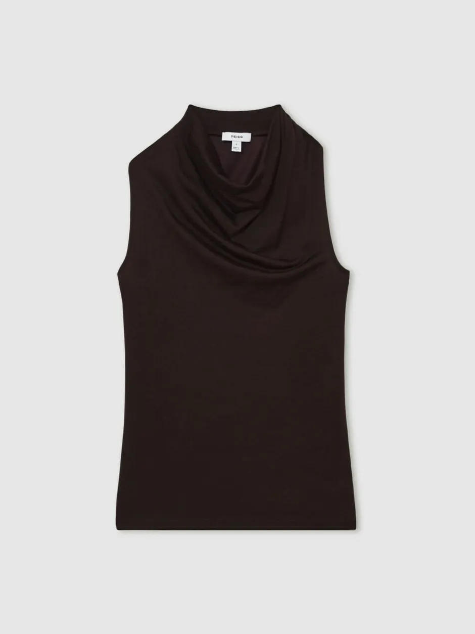 Reiss Darla Cotton-Blend Cowl-Neck Sleeveless Top Plum Purple