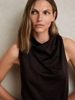 Reiss Darla Cotton-Blend Cowl-Neck Sleeveless Top Plum Purple