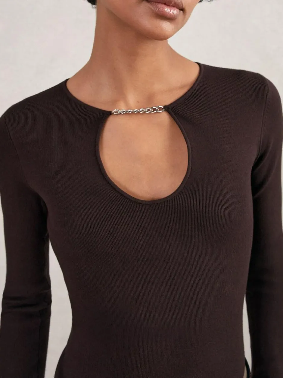 Reiss Tilly Chain-Detail Keyhole Knit Top Plum Hot