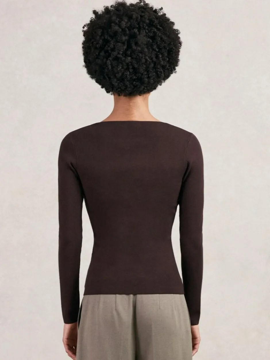 Reiss Tilly Chain-Detail Keyhole Knit Top Plum Hot