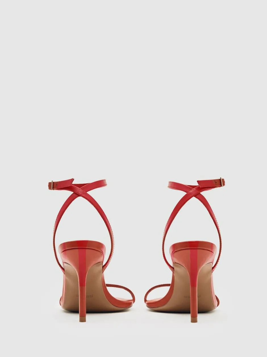 Reiss Charlotte Strappy Stiletto Sandals Red Leather