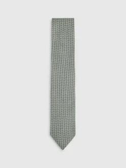 Reiss Bernardo Silk Geometric-Chain Print Tie Sage Sale