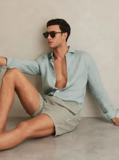 Reiss Bay Seersucker Stripe Swim Shorts Sage/White Sale
