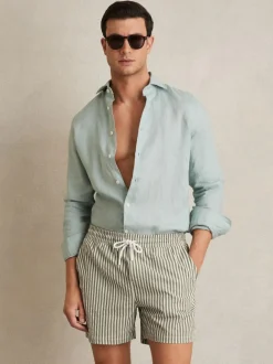Reiss Bay Seersucker Stripe Swim Shorts Sage/White Sale