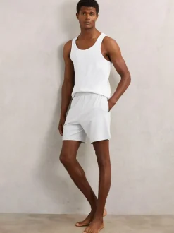Reiss Fleet Cotton Jersey Logo-Waistband Shorts with Stretch Soft Grey Discount