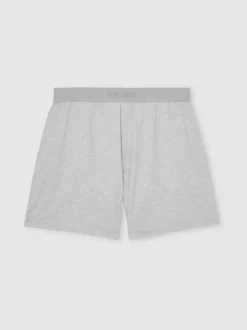 Reiss Fleet Cotton Jersey Logo-Waistband Shorts with Stretch Soft Grey Discount