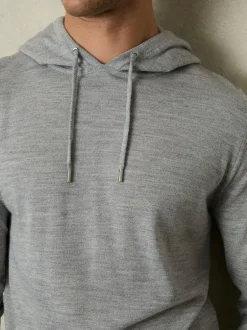 Reiss Soft Grey Mouline Holland Merino Wool Drawstring Hoodie Online