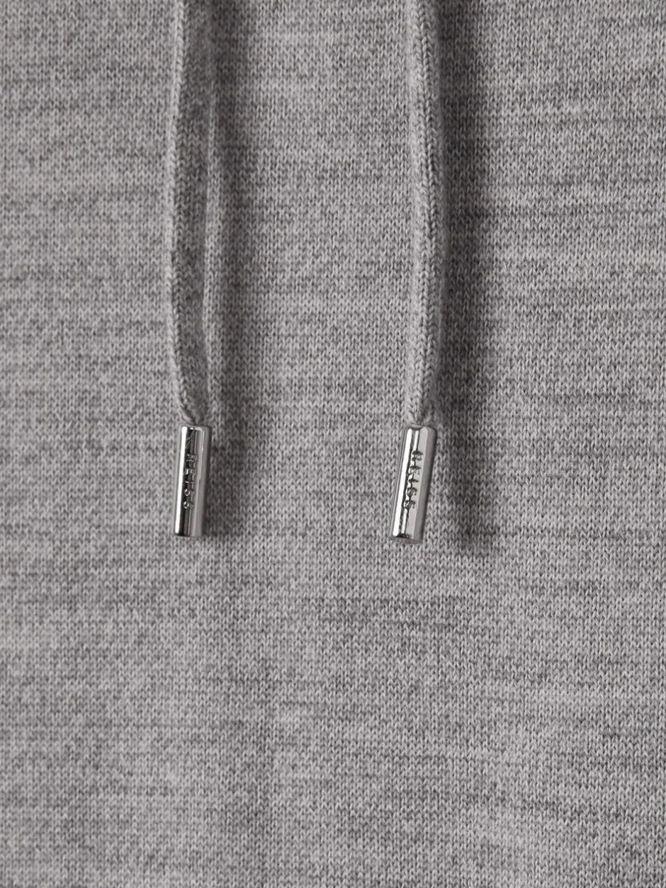 Reiss Soft Grey Mouline Holland Merino Wool Drawstring Hoodie Online