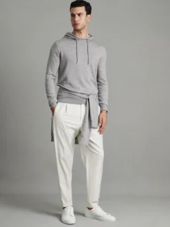 Reiss Soft Grey Mouline Holland Merino Wool Drawstring Hoodie Online