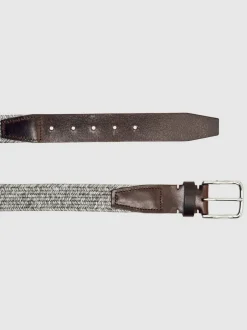 Reiss Soft Grey Welling Webbing Belt With Leather Trim Outlet