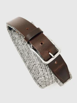 Reiss Soft Grey Welling Webbing Belt With Leather Trim Outlet