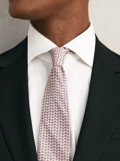 Reiss Bernardo Silk Geometric-Chain Print Tie Soft Pink Hot