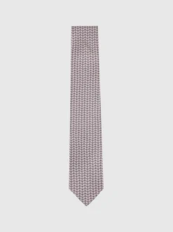 Reiss Bernardo Silk Geometric-Chain Print Tie Soft Pink Hot