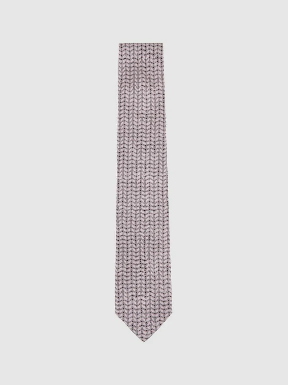 Reiss Bernardo Silk Geometric-Chain Print Tie Soft Pink Hot