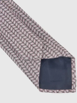 Reiss Bernardo Silk Geometric-Chain Print Tie Soft Pink Hot