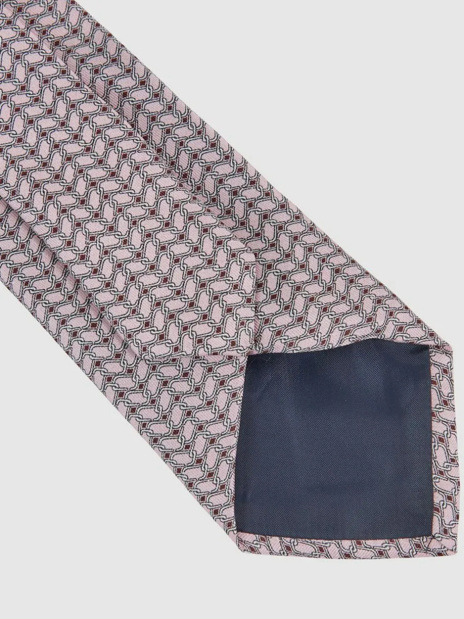 Reiss Bernardo Silk Geometric-Chain Print Tie Soft Pink Hot