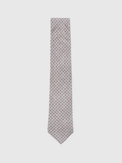 Reiss Santo Silk Medallion-Print Tie Soft Pink