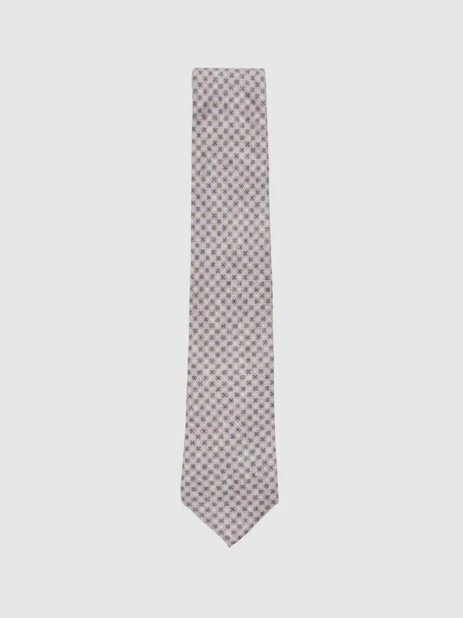 Reiss Santo Silk Medallion-Print Tie Soft Pink