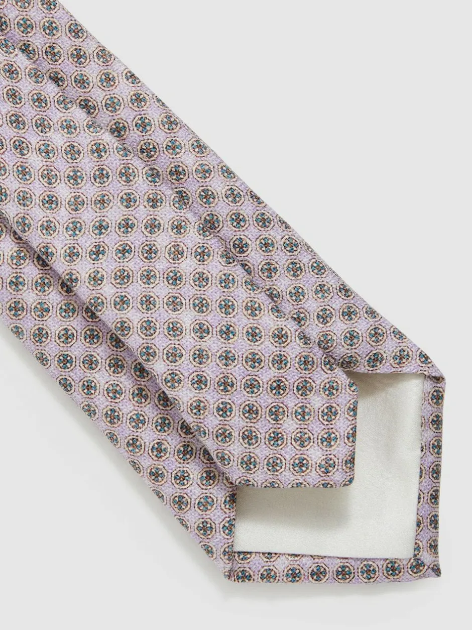 Reiss Santo Silk Medallion-Print Tie Soft Pink