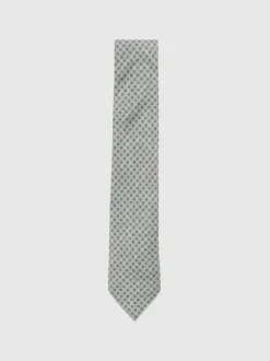 Reiss Santo Silk Medallion-Print Tie Soft Sage Best