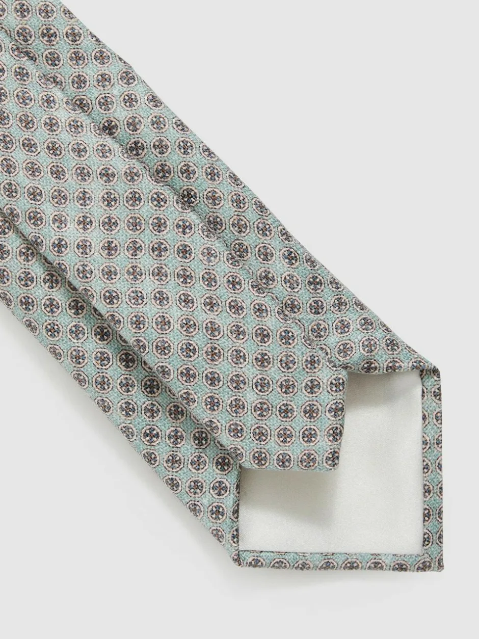 Reiss Santo Silk Medallion-Print Tie Soft Sage Best