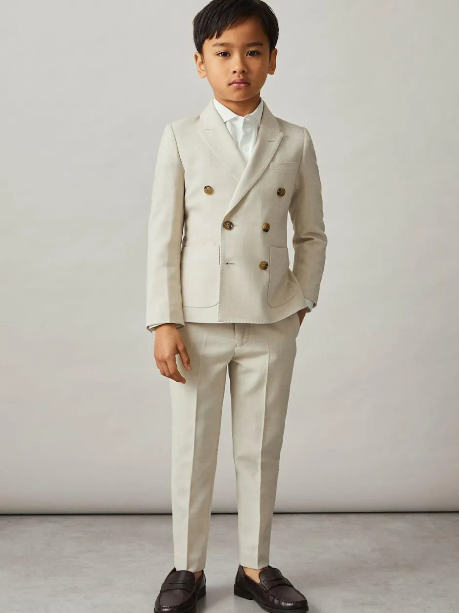Reiss Stone Belmont J 3-9 yrs Double-Breasted Textured Blazer With Wool Best