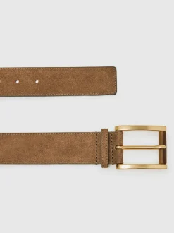Reiss Tan Rosie Suede Square Roller Buckle Belt Hot