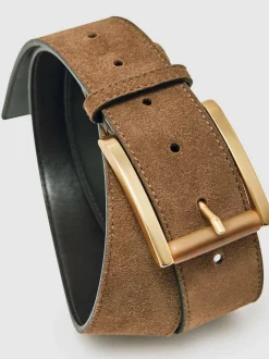 Reiss Tan Rosie Suede Square Roller Buckle Belt Hot