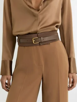 Reiss Taupe Beatrix Leather and Suede Corset Waist Belt Discount