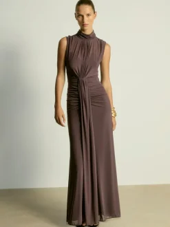 Reiss Daniella Ruched Sleeveless Maxi Dress Taupe Outlet