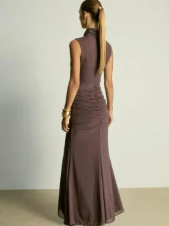 Reiss Daniella Ruched Sleeveless Maxi Dress Taupe Outlet