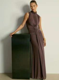 Reiss Daniella Ruched Sleeveless Maxi Dress Taupe Outlet