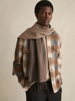 Reiss Taupe Picton Wool and Cashmere Scarf Clearance