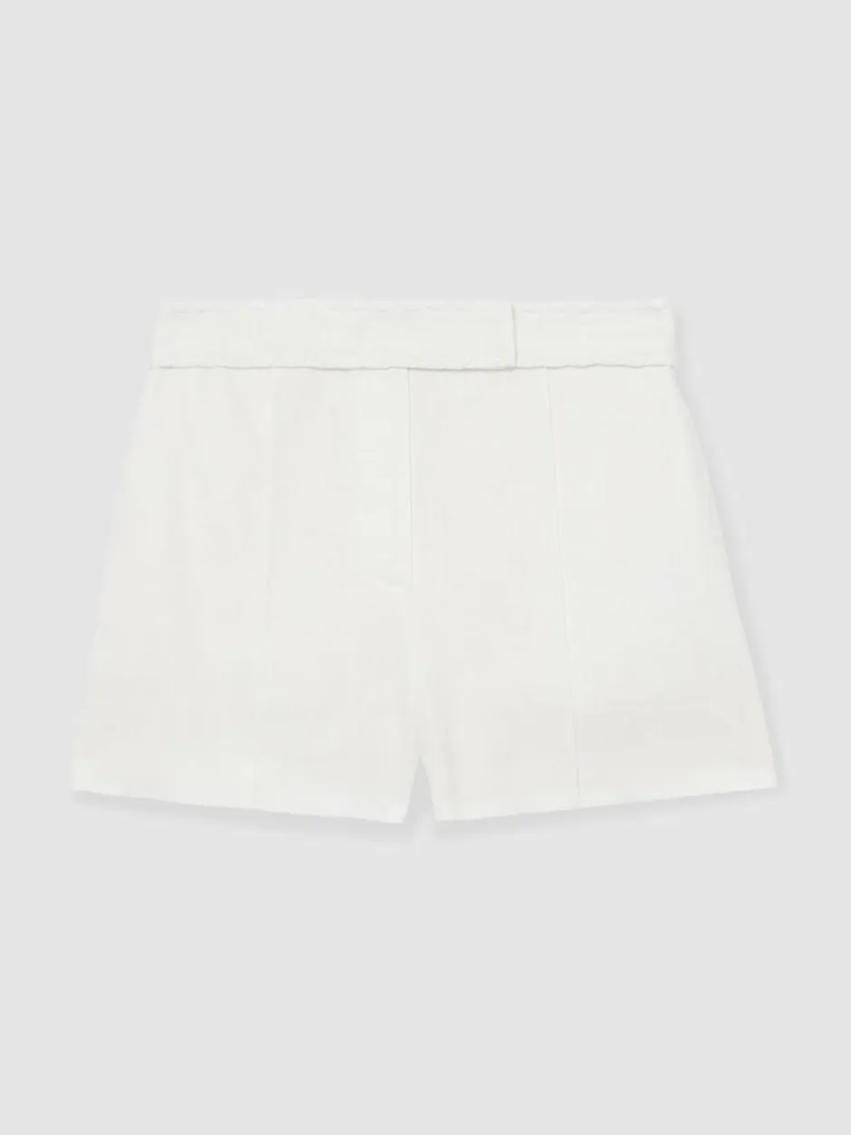 Reiss Fawn Linen Whipstitch Shorts White New