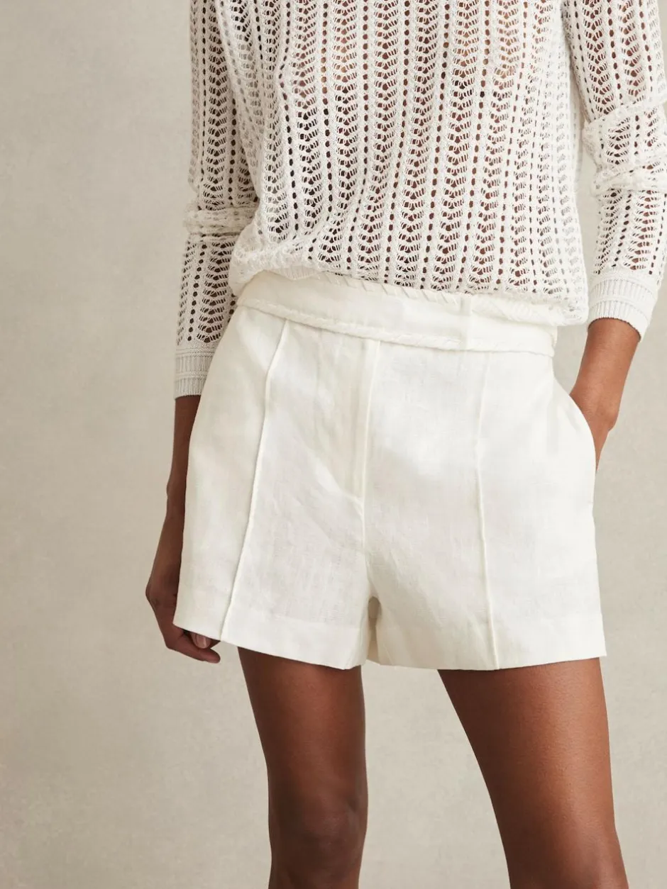 Reiss Fawn Linen Whipstitch Shorts White New
