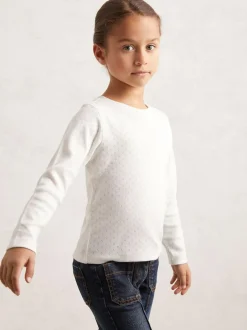 Reiss White Poppy 3-9 yrs Cotton Pointelle Long-Sleeve Top Best
