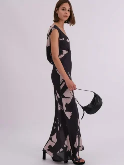 Religion Black Dawn Maxi Column Dress With Draped Back Detail In Hand-Painted Print Discount