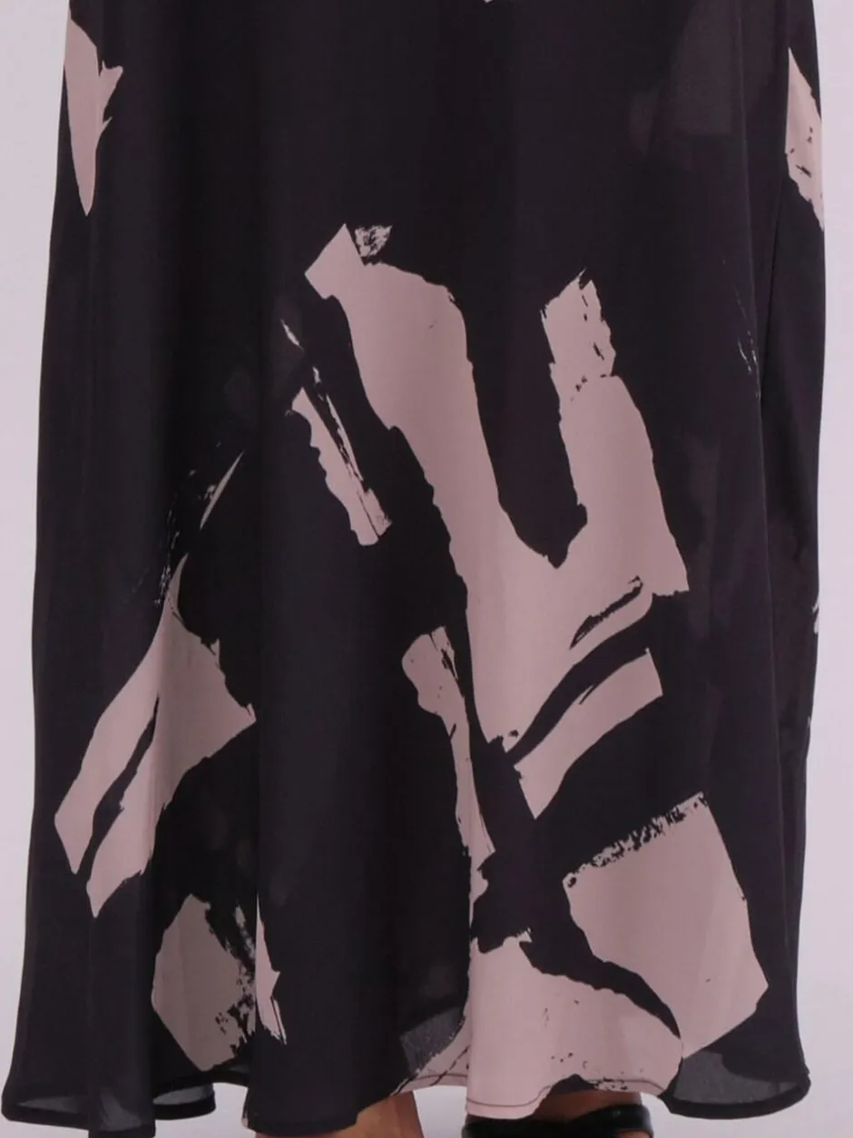 Religion Black Dawn Maxi Column Dress With Draped Back Detail In Hand-Painted Print Discount
