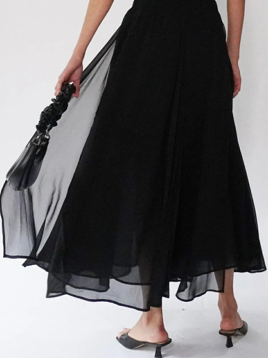 Religion Black Eligion Floaty Sheer Multi Layered Olsen Maxi Skirt New