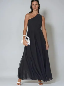 Religion One Shoulder Maxi Dress With Full Skirt Black Sheer Hot