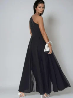 Religion One Shoulder Maxi Dress With Full Skirt Black Sheer Hot