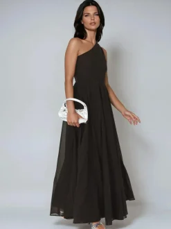 Religion One Shoulder Maxi Dress With Full Skirt Black Sheer Hot
